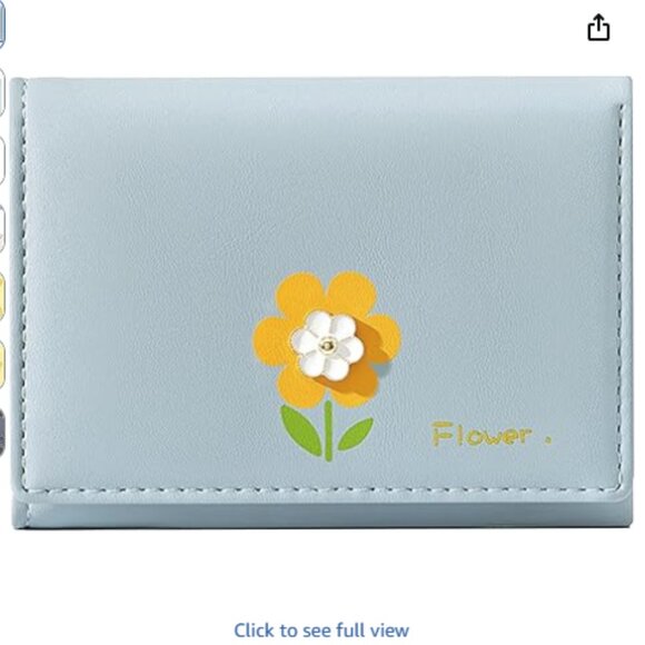 Womens Wallet ID Cardholder Money Compact Kawaii Flower Cute Blue - Picture 4 of 8
